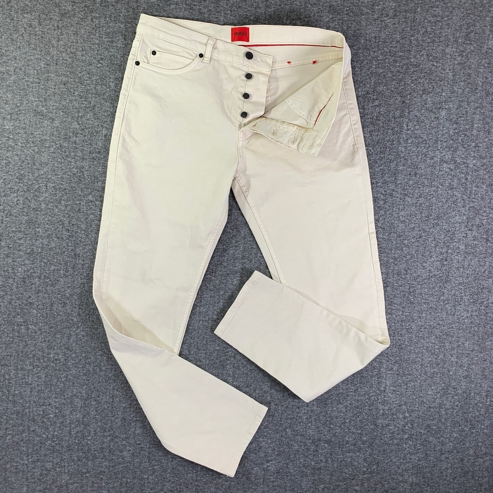 Hugo Boss Jeans Men 34x31 Responsible Organic White Cream Button Fly Denim Pants